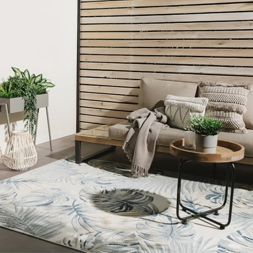 benuta Basic In- & Outdoor Teppich Flora - Mehrfarbig 160x230 cm - Floral Palmen Pflanzen Blätter Boho - Wetterfest für draussen Balkon, Terrasse, Garten - Balkonteppich, Gartenteppich, Outdoorteppich