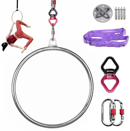 Aerial Hoop,Aerial Yoga-Ringe Edelstahl,Single Point Hoops Circus für Anfänger Profis, Aerial Ring Kit mit Rigging Tragetasche,Aerial Yoga Ausrüstung,Tragfähigkeit:660 LBS (300kg),Diameter-80cm