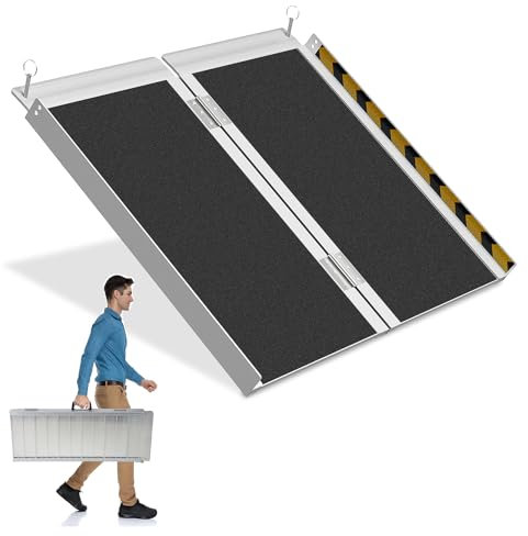 Herrselsam 61 x 73 cm - Rampe de fauteuil roulant - Charge maximale : 270 kg - Avec surface antidérapante - Rampe pliante pour fauteuil roulant - Pour la maison, les escaliers, l'ouverture de la porte