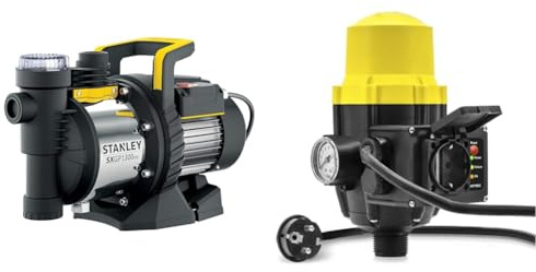 Stanley Pompe Autoamorçante SXGP1300XFE pour Eaux Claires (1300 W,Débit max. 4.200 l/h) & TROTEC Pressostat électronique TDP DSP pour le contrôle des pompes de jardin et de l'eau 1 phase