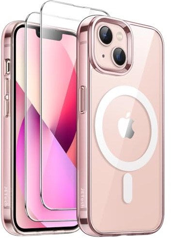 JETech 3 in 1 Cover Magnetica per iPhone 13 mini 5,4 Pollici con Pacco da 2 Vetro Temperato Pellicola Protettiva, Compatibile con MagSafe, Antiurto Paraurti Cellulare Custodia (Rosa)