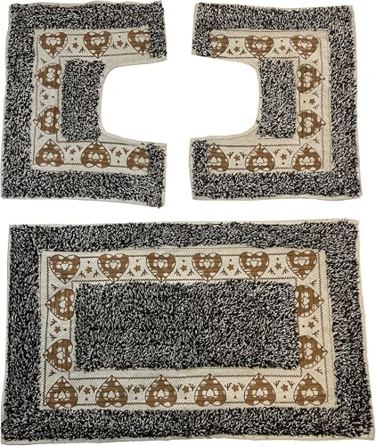 Juego de 3 alfombrillas de baño art jade, 1 pieza 47 x 78 cm, alfombrilla de bañera de ducha, 2 piezas 47 x 38 cm, alfombra girawater y bidet, diseño corazón, 100% algodón absorbente y suave (marrón)