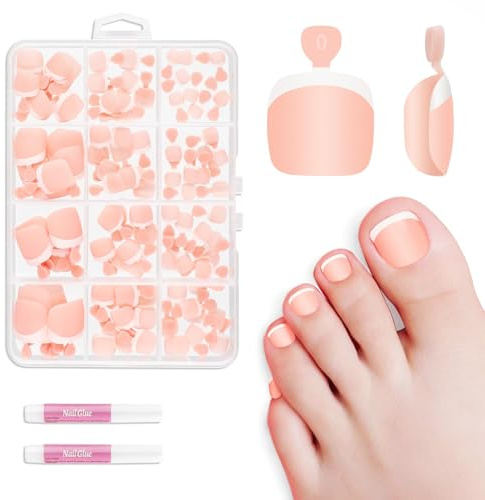 MELLIEX 120 Stück Französische Fußnägel Tips Set 12 Größen Kurze Fußnägel zum Aufkleben Vollständige Abdeckung Acryl Künstliche Fussnägel Selbstklebend mit Box für Frauen Mädchen Nagelkunst DIY, Matt