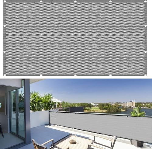 Balkonbespannung Nach Mass 650 x 165 cm HDPE Gewebe, Uv-Schutz, Blickdichte Balkonverkleidung Balkonabdeckung, mit Kabelbinder Und Kordel, für Hofmauer Terrasse, Hellgrau