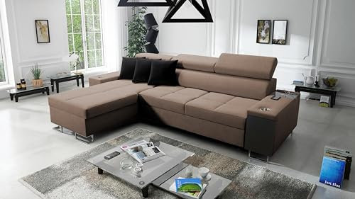 All4All Ecksofa mit Schlaffunktion Margo I Maxi 290x183 cm - Schlafsofa mit Bettkasten - Sofa in L-Form - für 3 Personen - Seite Links - Gewebe - Braun - Modern 26