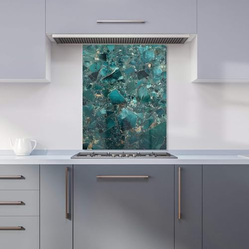 Warren Reed - Designer Premium Teal Quartz Effect Kitchen Splashback 6mm Toughened Glass Kitchen Splashback – Heat Resistant Splashback for Kitchens, Perfect for Cookers and Hobs, Polished Edges
