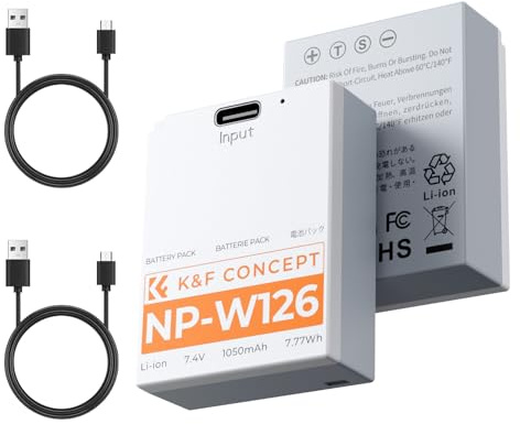 K&F CONCEPT 2-Pack NP-W126 Battery, USB C NP-W126S XT30III Battery Compatible with Fujifilm X100vi, X100V, XM5, XE5, XT30II, XT30, X Half, XS10, XT20, XE4, A5 Cameras