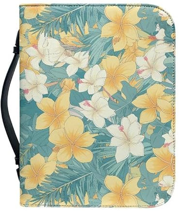 Kuiaobaty Bibelhülle mit Hibiskus-Blumendruck, buntes tropisches Blumenmuster, Lesezeichen, Buchhülle, Schutzhülle, Kunstleder, groß