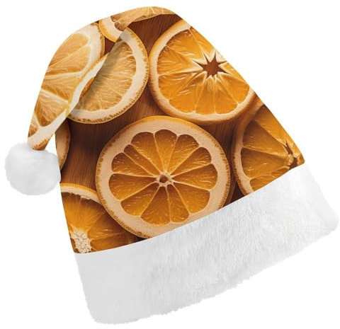 JKLQWH Weihnachtsmütze mit orangefarbenen Scheiben, Weihnachtsmannmütze für Erwachsene, Uni, klassische Weihnachtsmannmütze, extra dick, Weihnachtsmütze, Wintermütze, Neujahr, festliche Party,