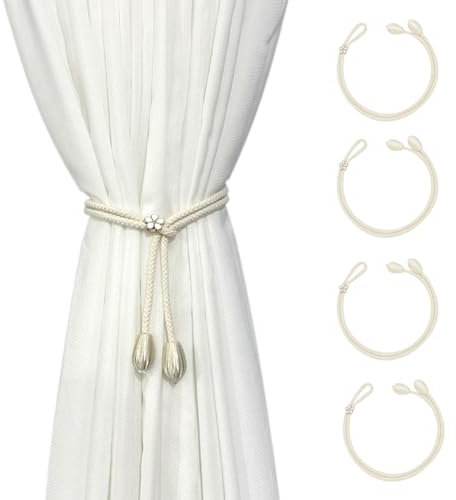 FOSDICK 4pcs Vorhang Raffhalter, Gardinenhalter Raffhalter für Vorhänge, Curtain Rope Buckle, Handgestrickte Baumwolle Gardinen Raffhalter, Vorhanghalter, Raffhalter für Gardinen, Vorhang Halter