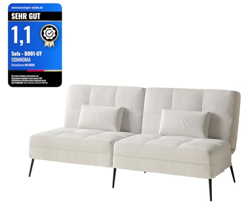 COMHOMA Sofa Schlafsofa mit Schlaffunktion, überzug Futon Klappsofa, Bettcouch, ecksofa, Couch Gästebett, 3-Sitzer Sofa, mit verstellbare Rückenlehne aus Cordstoff Beige
