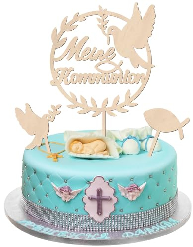Cake Topper Kommunion, Tortendeko Meine Kommunion, Taube Fisch Kuchen Deko, Tortendeko Holz Torten Topper Kommunion Kuchendeko Mädchen Junge Erstkommunion Torte Deko