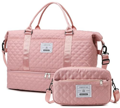 Outplea 55L Leicht Reiserucksack Damen Mädche, Groß Weekender Tasche mit Schuhfach, Tragbar Handgepäck mit Kulturbeutel, Sporttasche Kliniktasche für Reisen Fitness Yoga Schwimmen, Pink