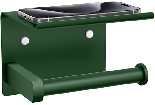 Tindbea Porte Papier Toilette Mural avec Étagère Tablette, Distributeur Mural de Rouleaux de Papier Hygiénique, Accessoires en Acier Inoxydable pour Étagère de Salle de Bains (Vert Forêt)