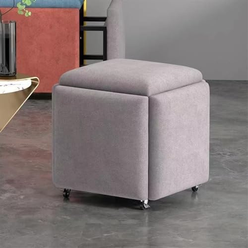 5 in 1 Tech Fabric Seating Cube Stackable Sofa Chair with Swivel Casters Light Grey Ottoman Footstool