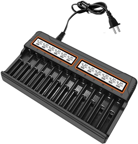 AA AAA 18650 Akku ladegerät, 12 Slot Smart Universal Ladegerät mit LCD Display Schnellladung für 26650 16340 14500 18350 18500 AA AAA (nur Ladegerät)