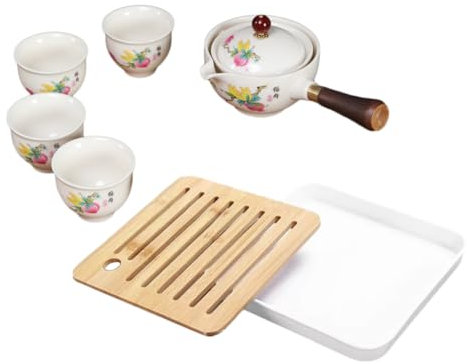 Alipis Juego De Cerámica Giratorio Tetera Automática Kit De Taza para Viaje Antideslizante Bolsa De Almacenamiento