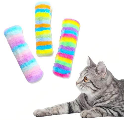 OPVYAEU 3 Stück Katzenminze Kissen, Plüsch Katzenminze Spielzeug, Weich Baldrian Kissen für Katzen, Leopardenmuster Buntes Minze, Katzenspielzeug mit Katzenminze, Katzenminze Polster(25 x 7 cm)