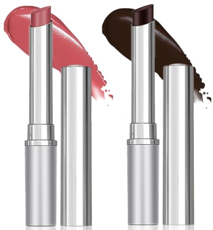 Metallic Silver Lipstick with Creamy Glossy Finish - Long-Lasting Hydrating Tinted Lip Balm in Rose Pink & Burgundy Brown Shades for Women, Vegan &, Buildable Color, Nourishing Formula