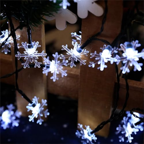 Mateju LED Lichterkette Außen Solar, Solar Lichterkette Aussen mit Fernbedienung 8 Modi Solarlichterkette Outdoor für Innen, Garten, Terrasse, Balkon, Hochzeit (Schneeflocke Kaltweiß,7m/50led)