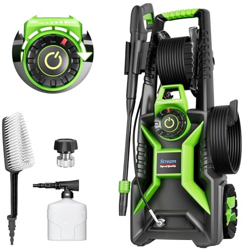 Pressure Washers with Adjustable Pressure Switch,2200W Max 160Bar Jet washers Pressure Washers with Hose Reel,Brush,Adjustable Nozzle,Foam Cannon, Power Washer for Cars, Fences, Patios and Driveway