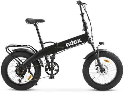 Nilox, Ebike X10, Bici Elettrica Pieghevole, Fino a 70 km di Autonomia, Fino a 25 Km/h, Motore da 36 V/250 W e Batteria 36V-13 Ah, Gomme FAT 20x4, Cambio a 6 Velocità, Colore Nero