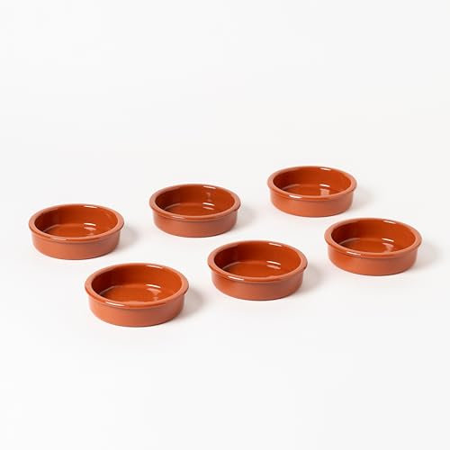 Set di 6 casseruole di terracotta per forno, ø12x3 cm. Casseruole rotonde in terracotta per dessert o stuzzichini.
