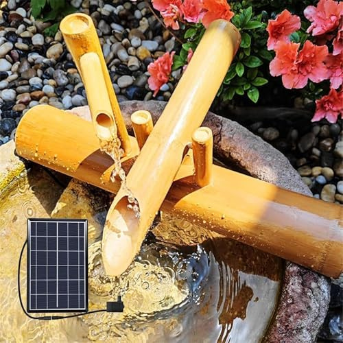 BLUEZY Fontana A Cascata in bambù Ad Energia Solare, Fontana da Giardino Esterno, Fontana in bambù Giapponese, Ugello A Cascata da Giardino, Fatto A Mano, per Laghetto da Giardino 40cm