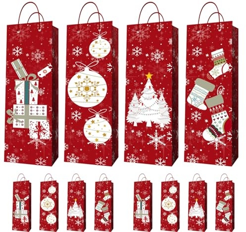 MORAINJAY 12 Stück Weihnachts Flaschentaschen, Geschenktüten für Wein Spirituosen mit Griff, Geschenkverpackung für Flaschen, Flaschenbeutel Weihnachtsgeschenke