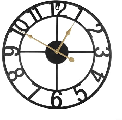 Reloj de pared rústico para exteriores, complemento perfecto para patios y jardines, construcción de metal con números claros (D)