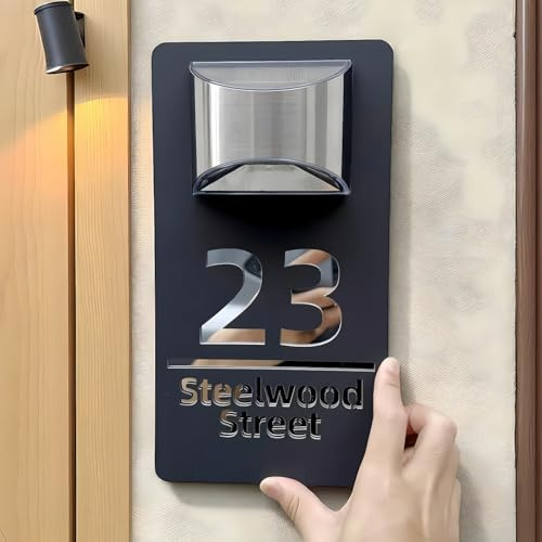 Plaque De Maison Personnalisée Avec Numéro De Maison Sculpté En 3D À Énergie Solaire, Plaque De Maison Pour Éclairage Extérieur, Numéros De Maison Et Signage D'adresse LED Personnalisés(15x28cm)
