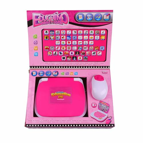 Computadora portátil de Aprendizaje bilingüe para niños, interactiva, educativa, inglés, español, función Musical, mecanografía, Juguete de Aprendizaje para niños pequeños, (Pink)