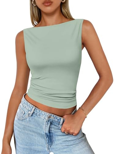 DUOEASE Debardeur Femme Basique Slim Fit Crop Top Femme sans Manches Décontracté Haut Femme Chic Et Elegant Sexy Ete Top