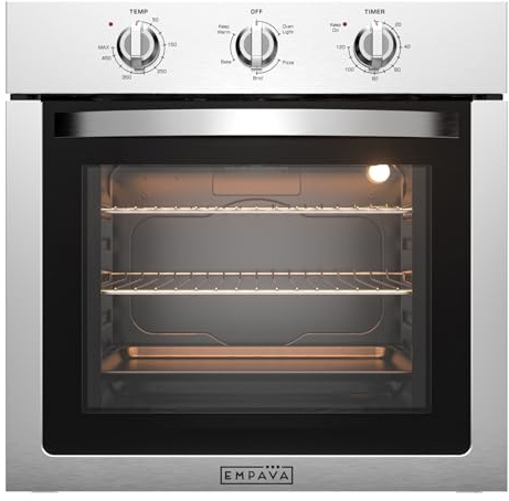 Empava 24 Inch Electric Single Wall Oven in Stainless Steel, 4 Cooking Modes with Mechenial Knob Control, 2.5 Cu.ft, 2950W