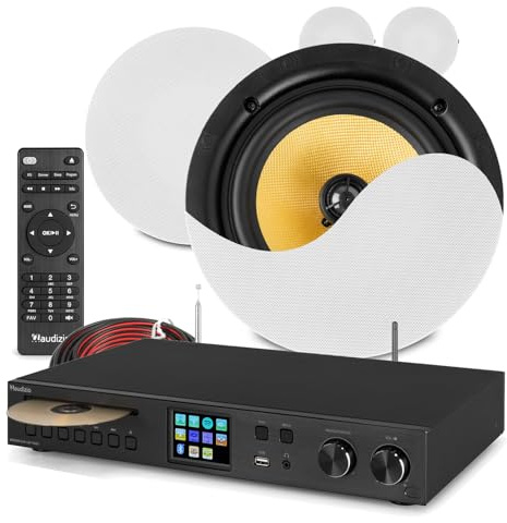 4x PD KVCS8 8 Coaxial Ceiling Speaker System with Audizio Brescia Streaming Amplifier – Integrated Home Audio Kit, Bluetooth Streaming, Internet Radio, DAB, CD/USB, HiFi Installed Speakers Package