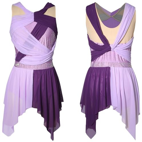 Agoky Vestido De Danza Ballet para Mujer Maillot Patinaje Artístico De Sin Mangas Body De Danza Gimnasia Rítmica Ropa De Baile Lírica Morado S