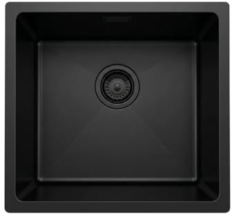 AZERODESIGN-Fregadero-Fregadero cocina-Fregadero cocina 1 seno-Fregaderos modernos para cocina-Fregadero sobre encimera-Fregadero bajo encimera-Fregaderos modernos (NEGRO MATE, 440 X 440 MM)