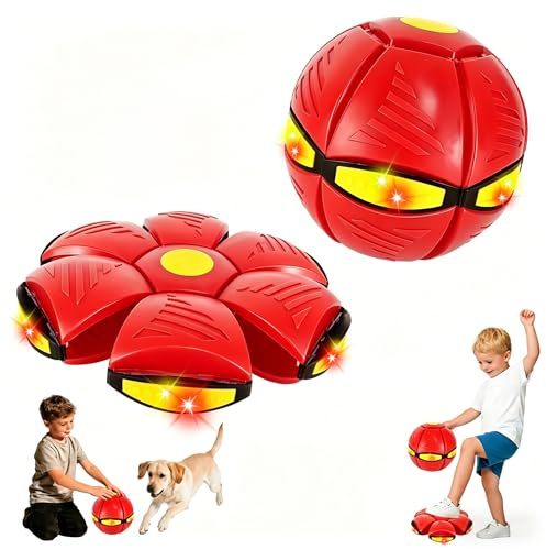 Hlayshing Pelota Mágica Rebotadora,Latillo Volador Magic Metaball con 6 Luces,Platillo Volante Mágico para Mascotas,Pelota Saltarina Niños,Doble Forma Libremente Intercambiableur Et D'Extérieur