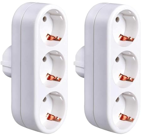 2 Stück 3 Fach Steckdosenadapter 3680W, Doppelstecker für Steckdose, Mehrfachstecker für Küche Büro