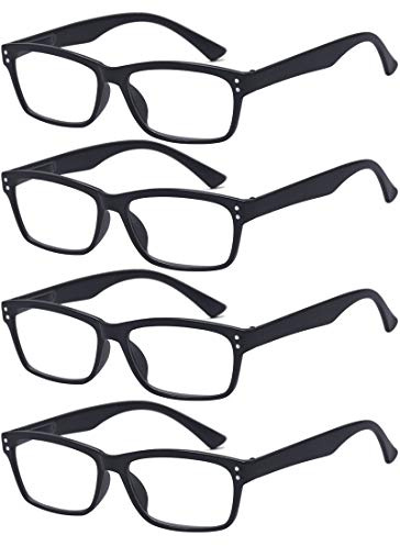 ALWAYSUV 4 Stück Schwarz Federn-Scharnier Lesebrille Klassische Lesehilfen Sehhilfen Brille