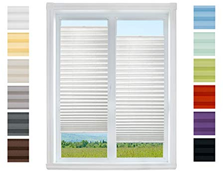 Plissee Rollo NACH MAß Klemmfix ohne Bohren - TOP QUALITÄT Pearl Stoffkollektion | Easyfix klemmträger Faltrollo Jalousie Sichtschutz, Sonnenschutz für Fenster (Weiß, B: 81-90cm, H: 91-110cm)