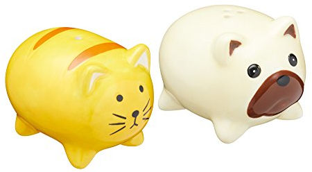 KitchenCraft Ceramic Dog and Cat-Shaped Novelty Salt and Pepper Shakers - Yellow/Beige (2-Piece Set)