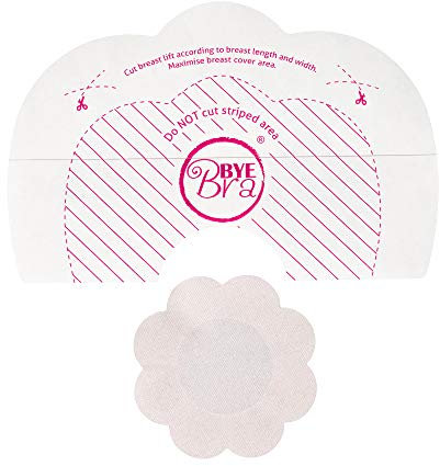 Bye Bra Adhesive Breast Lift Tapes, Bra Stickers, Boob Tape, Cleavage Enhancement - Size: F+ for Large Breast with Nude Silk Nipple Covers 3 Single-use Pairs