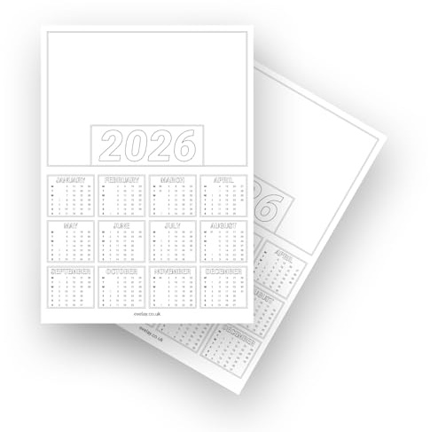 evelay Pack of 20 Blank 2026 Calendar A4 Year to View White DIY Planner Sheets for Personalised Photo Crafts Home School Office Organiser