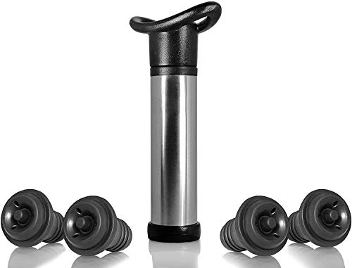 YFOX Bomba de vacío para ahorrar vino, de acero inoxidable, para conservar el vino, para eliminar el aire y preservar el vino, con 4 tapones de vacío