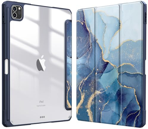 Fintie Hybrid Hülle für iPad Pro 11 2022/2021 (3./4. Generation) | Schlankes stoßfestes Schutzhülle mit Stifthalter, Transparente Hartschale, Standfunktion für Tippen & Ansehen, Ozean Marmor