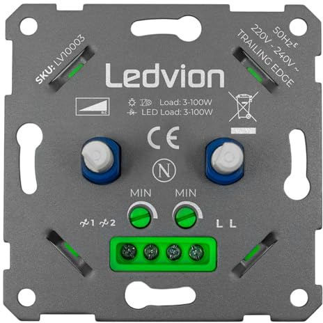 Ledvion LED Doppeldimmer Schalter 100W 240V ohne Abdeckrahmen dimmbar