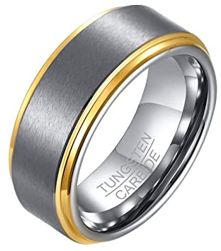 Beydodo Anillo Compromiso Hombre,Anillos Hombre Tungsteno Cepillado Redondo 8MM Anillo de Hombre Plata Oro Tamaño 20(60mm)