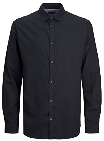 JACK & JONES herr Skjorta Jjegingham twill skjorta L/S Noos, Svart/detalj:/solid/smal passform, L