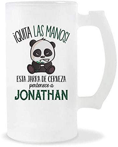 Planetee Jarra de Cerveza | Nombre Jonathan | Vaso con un Panda bonito pero gruñón. Original idea para regalar a un amigo, familiar o colega